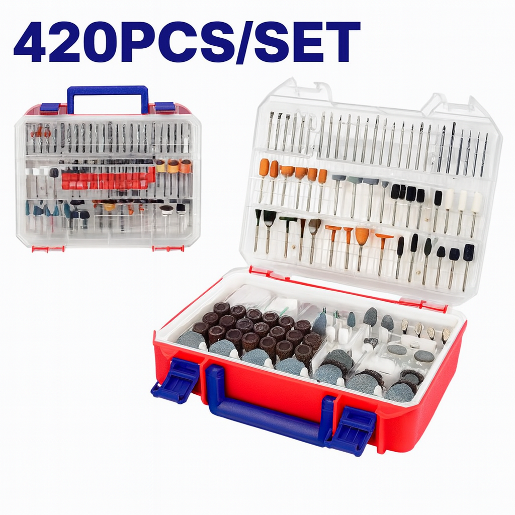Set de accesorios EMTOP para mini taladro 420 piezas – completo para corte, pulido y perforado