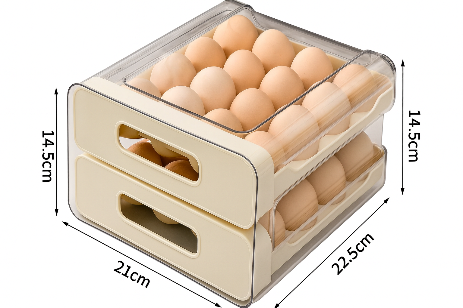 Caja Organizadora de Huevos – Color Crema/Gris Translúcida | 21 × 22.5 × 14.5 cm