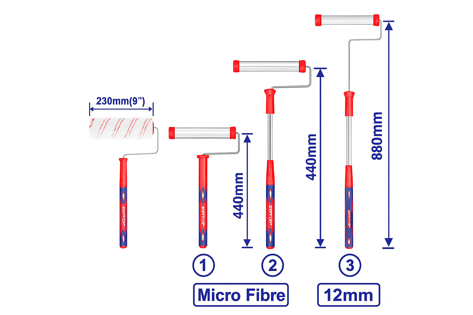 Rodillo telescópico para pared interior de microfibra 9" con tubo de aluminio y 4 extensiones