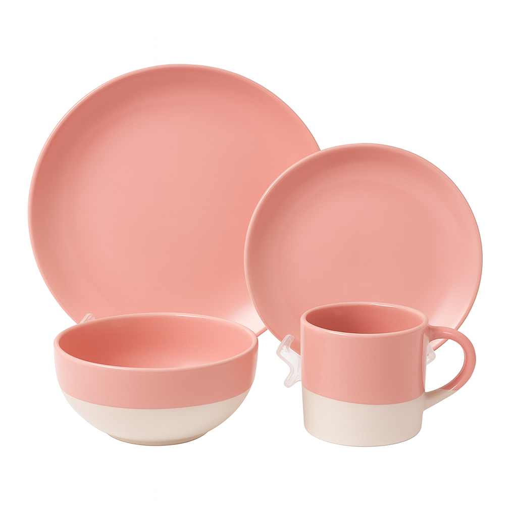 Vajilla de 16 piezas blanco y rosa