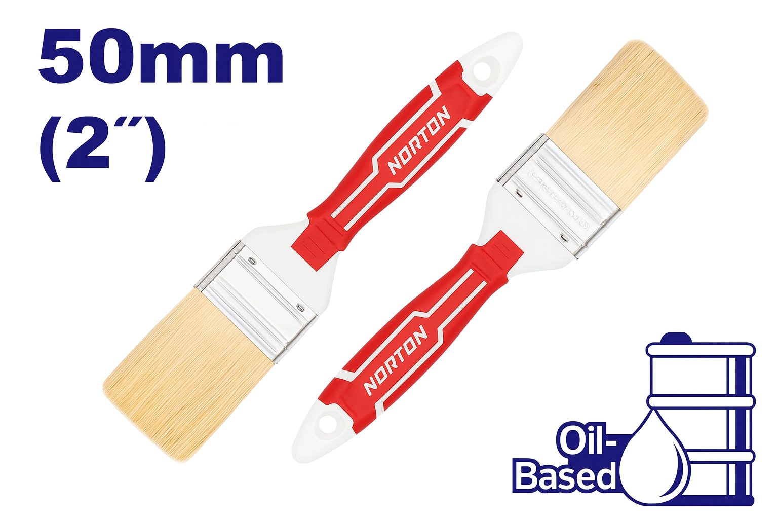 EPBH02601 Paint brush Width:2" For Oil-Based paint High quality bristles Unique design plastic handle Bristle length: 51mm Thickness: 10mm Packed by color sleeve