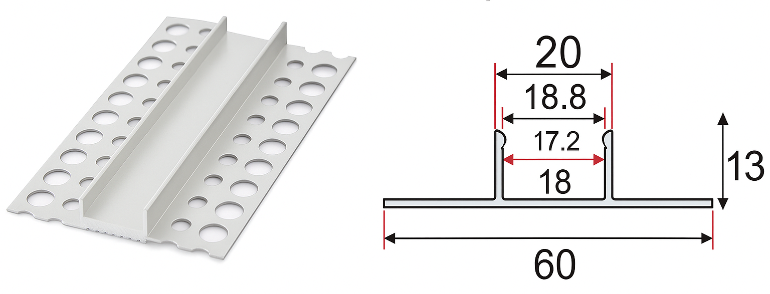 Perfil de aluminio y plastico