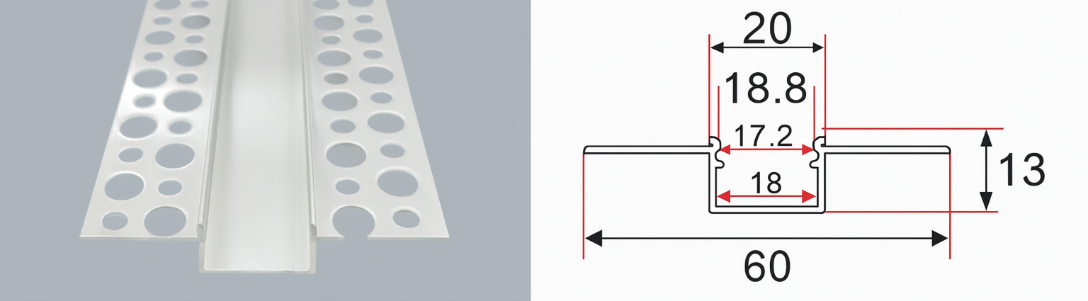 Perfil de aluminio y plastico