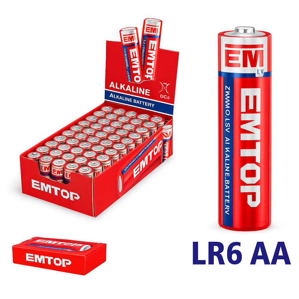 Baterías alcalinas EMTOP AA (LR6) 1.5V – alta capacidad 2900 mAh (pack)