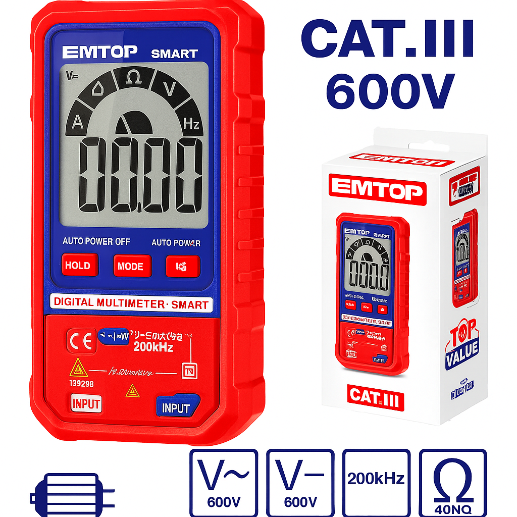 Multímetro digital EMTOP True RMS 4000 cuentas con alarma NCV y auto rango