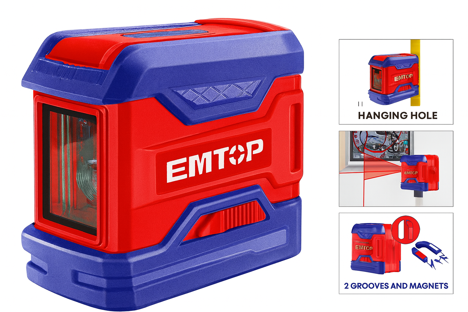 Nivel láser autonivelante con líneas horizontal y vertical, alcance de 15 m y función de bloqueo de cruz