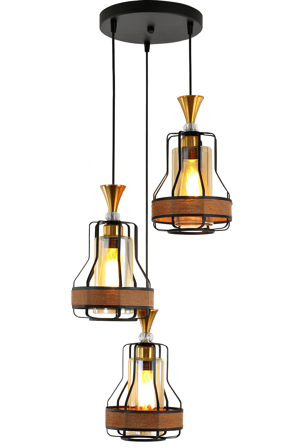 Lámpara colgante de 3 copas negro y marrón | Diseño moderno
