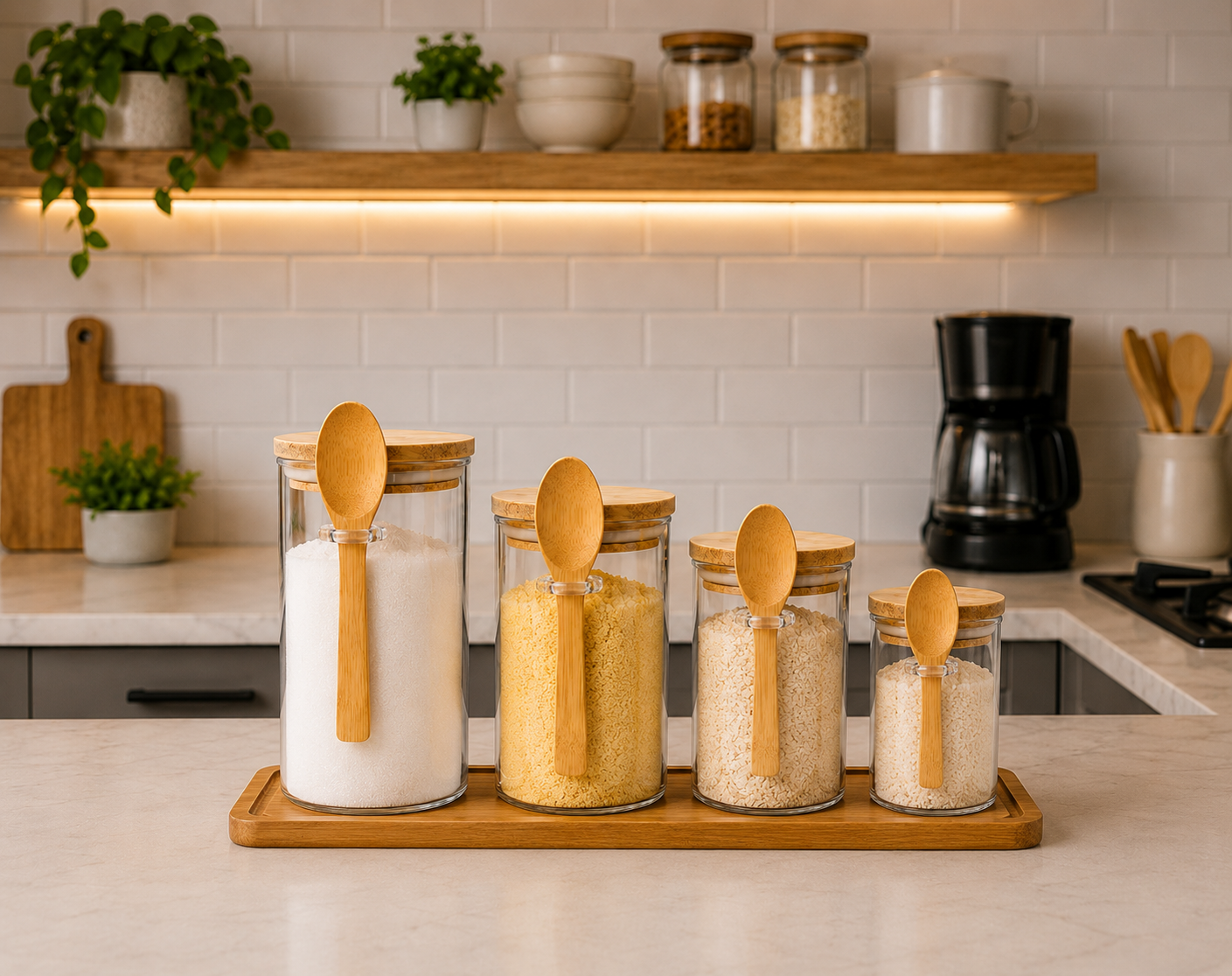 Tarro de vidrio cilíndrico con tapa de bambú EMTOP 6.5 × 18 cm – recipiente hermético 600 ml