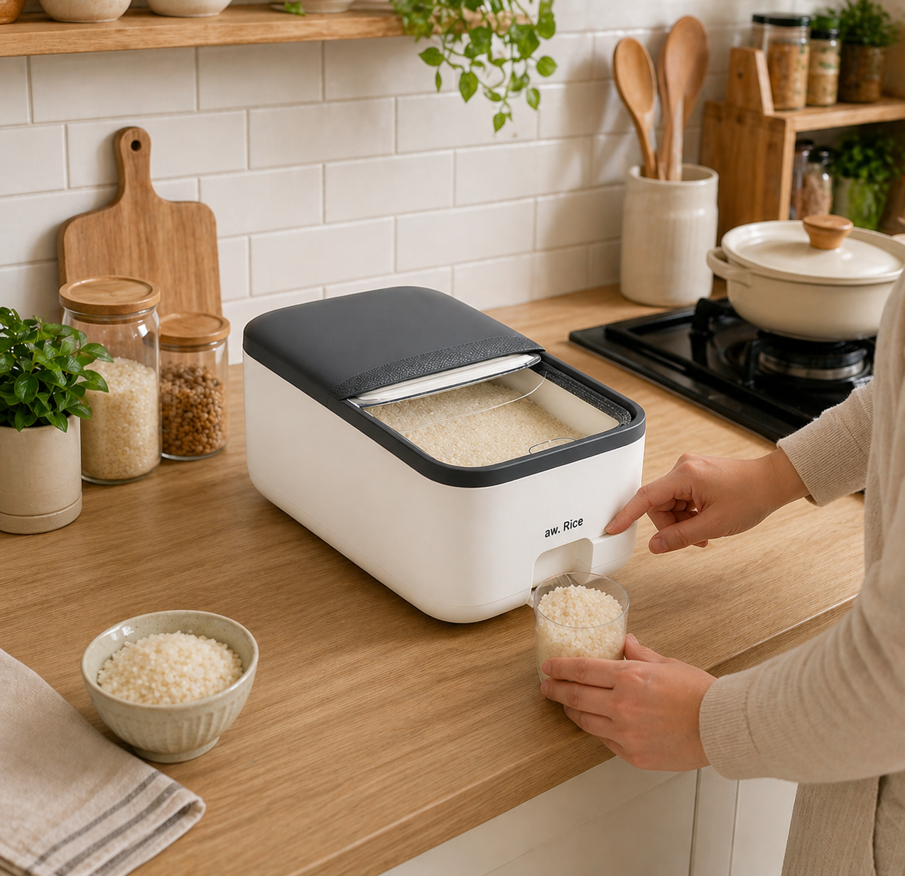 Cubo Dispensador de Plástico para Arroz 1 kg