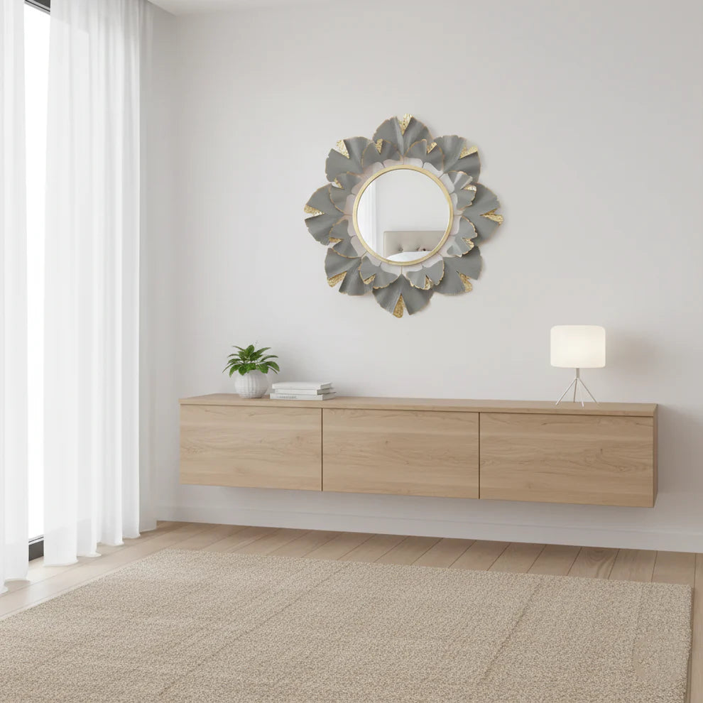 Adorno Decorativo de Metal para Pared – Diseño Floral con Espejo ✨🏡