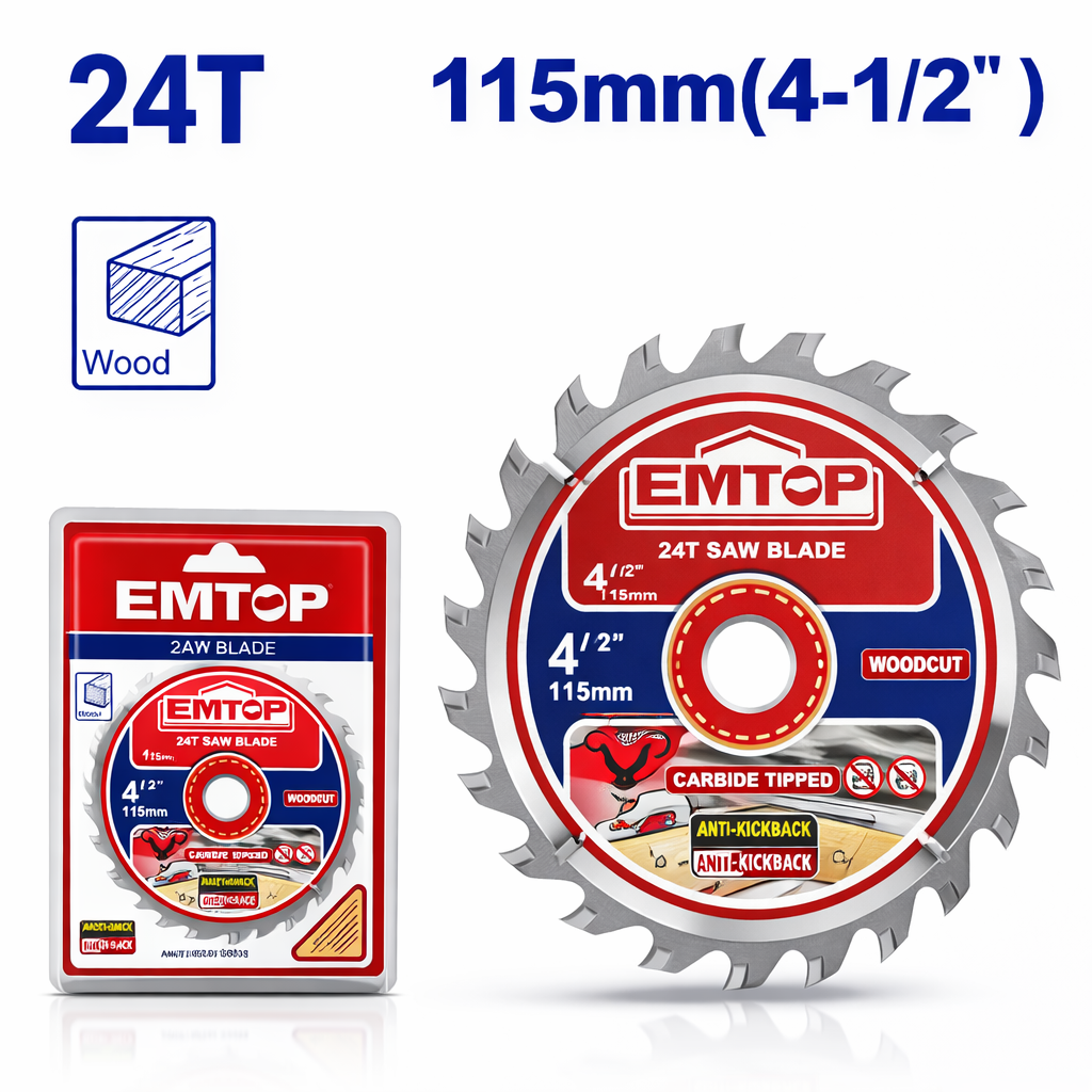 Disco de sierra EMTOP TCT 185 mm (7-1/4”) 24 dientes para madera con anillo reductor 16 mm