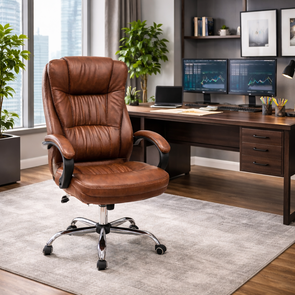 Silla de Oficina de Cuero Sintético y Metal