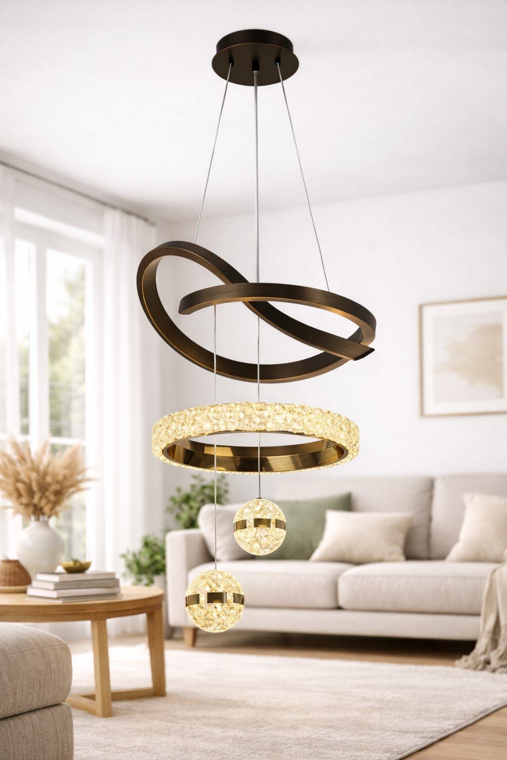 Lámpara de Suspensión LED "Eclipse & Crystal": Diseño Galáctico Moderno