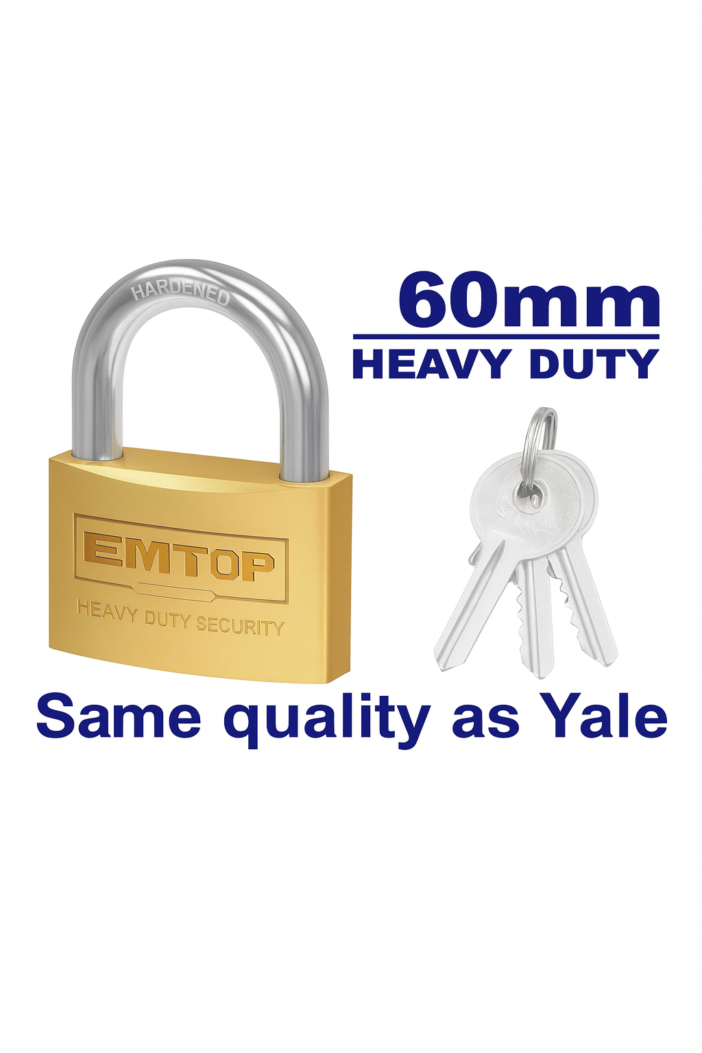 Candado de latón 60 mm de alta seguridad con cilindro y llaves de latón (3 piezas)