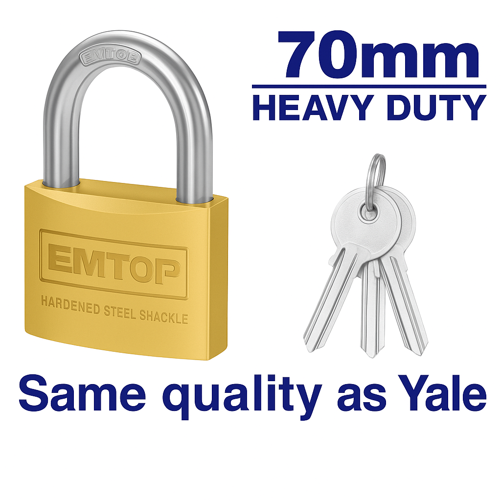 Candado de latón pesado 70 mm de alta seguridad con cilindro y llaves de latón (3 piezas)
