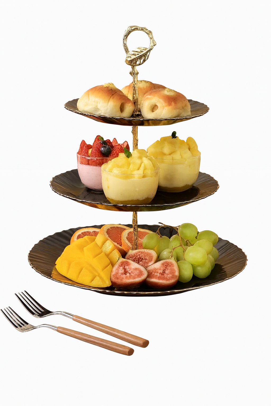 Platos para pastel lInea oro negro - 7.5"