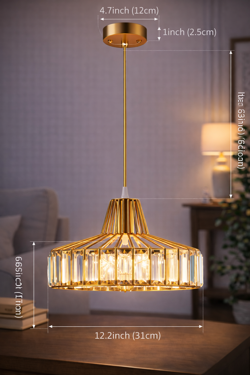 Lámpara Colgante de Lujo - Cristal y Acabado Dorado