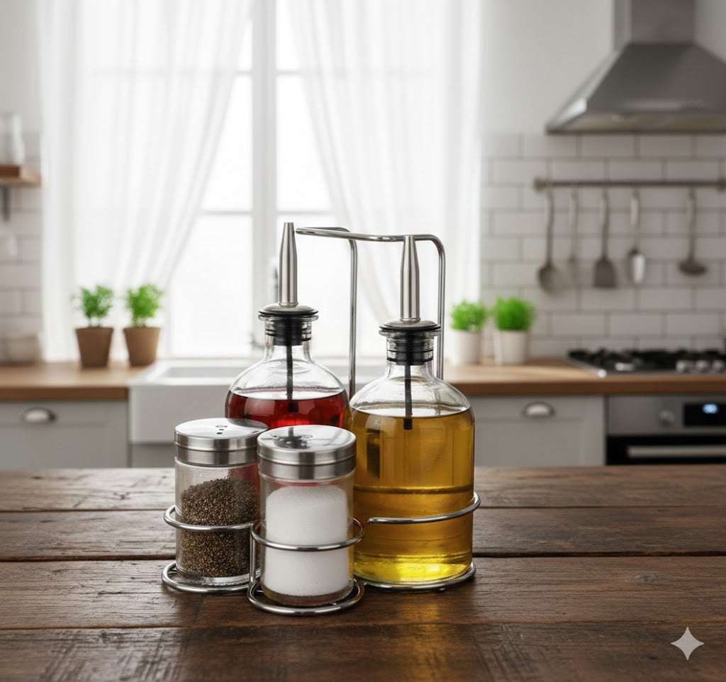 Set de botellas de vidrio para aceite y condimentos