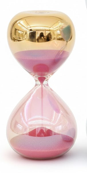 Reloj de arena decorativo color metal.