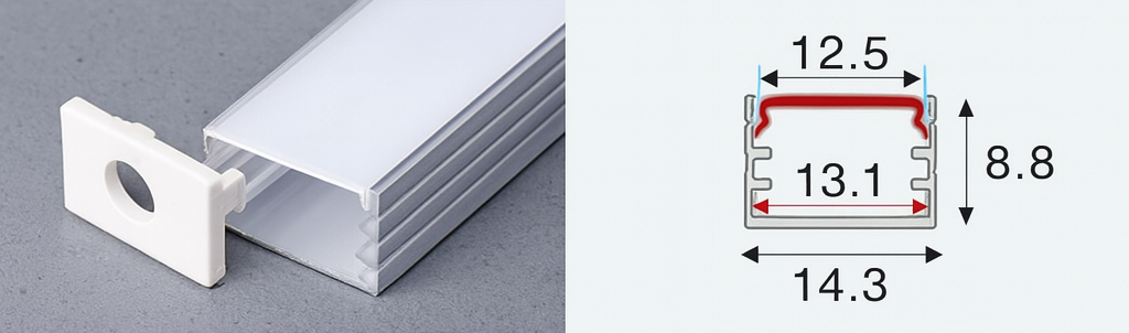 Perfil de aluminio 14.3*8.8 ALUM