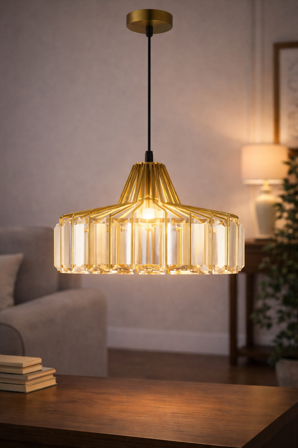 Lámpara Colgante de Lujo - Cristal y Acabado Dorado