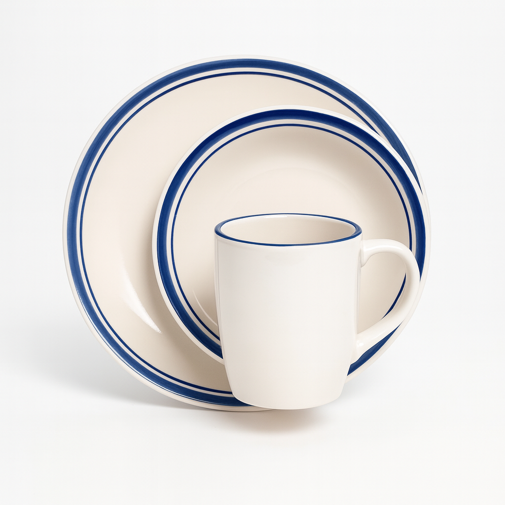 Vajilla de 16 piezas con borde de color.