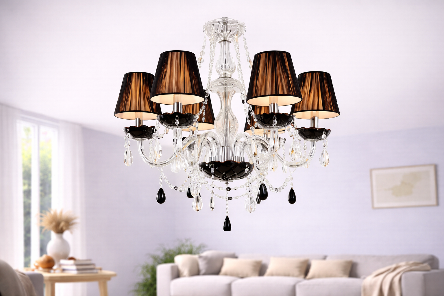 Lámpara Colgante Tipo Candelabro de Cristal con Pantallas