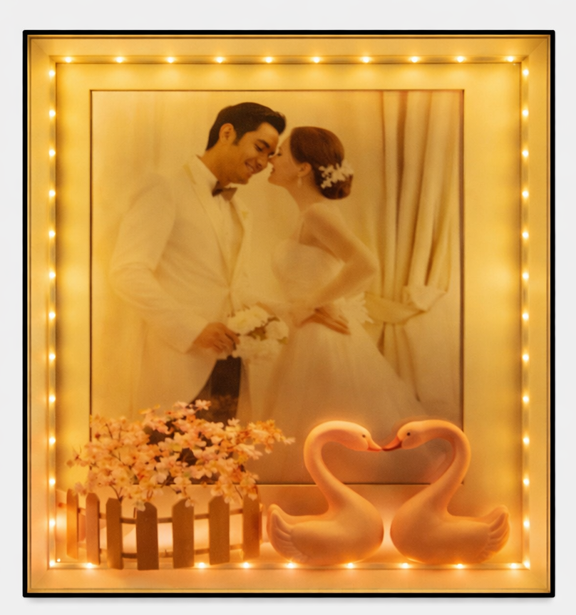 Portarretrato decorativo con luz amarilla