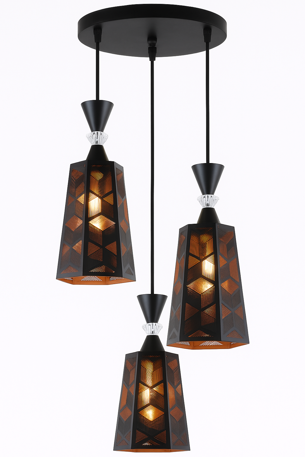Lámpara Colgante de 3 Copas – (Negro + Dorado)