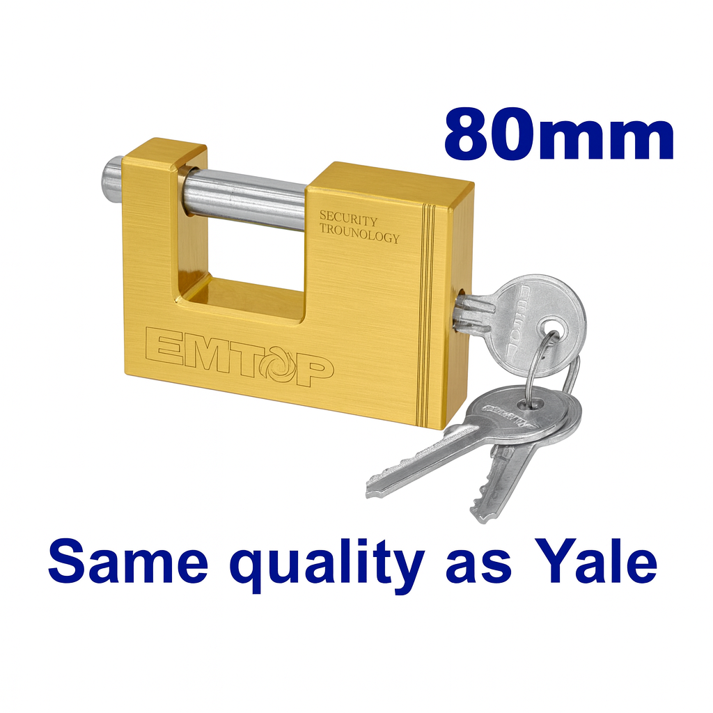 Candado macizo de latón 80 mm de alta seguridad con cilindro y llaves de latón (3 piezas)