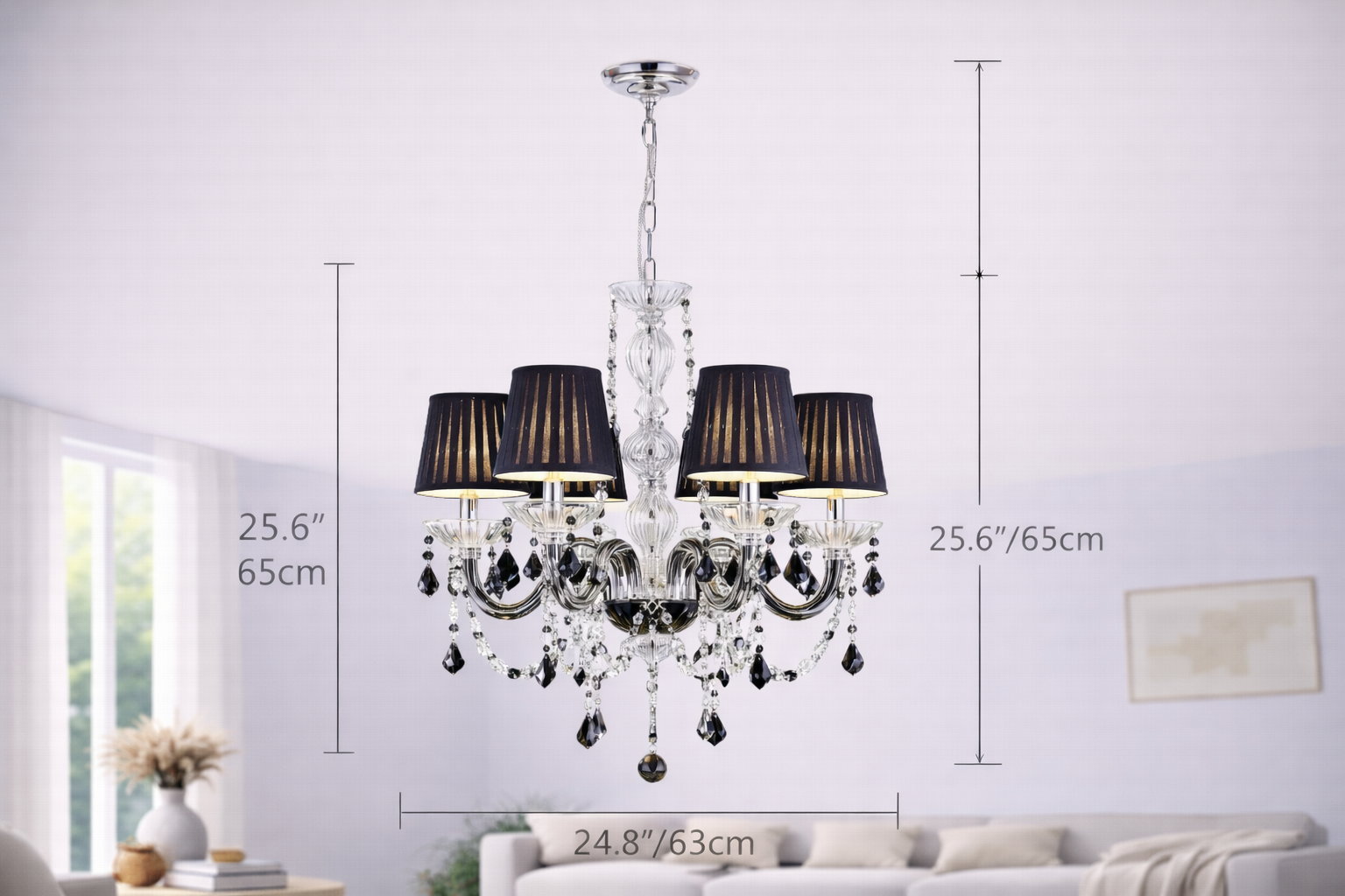 Lámpara Colgante Tipo Candelabro de Cristal con Pantallas