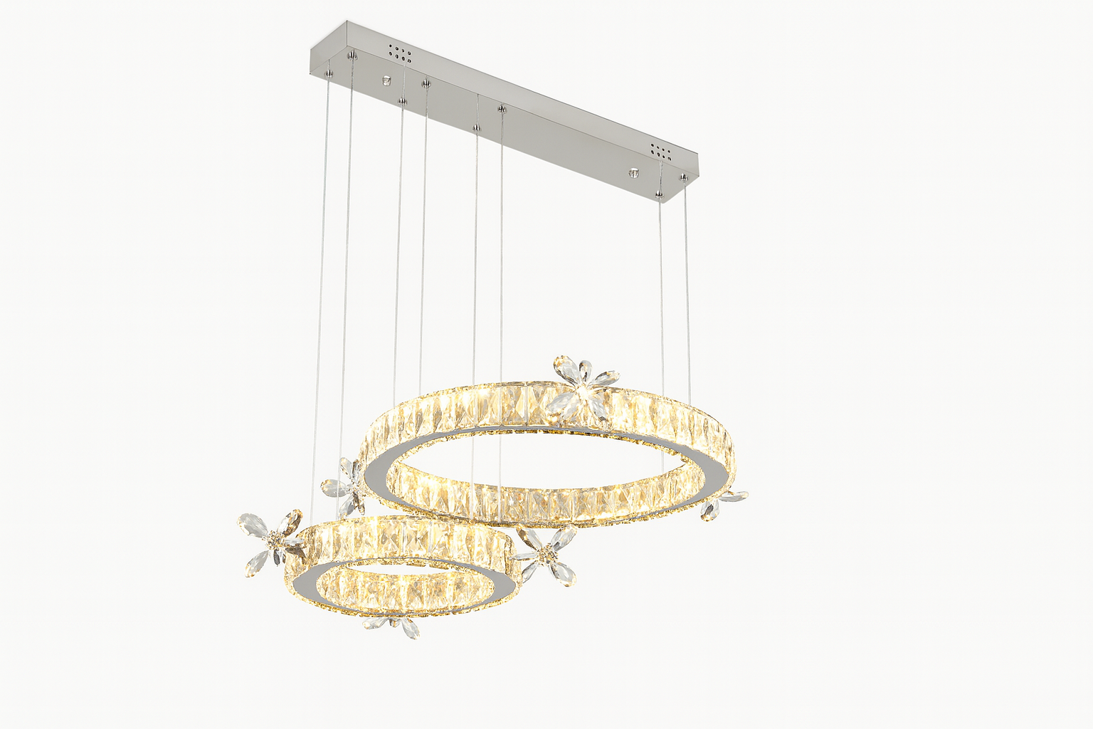 Lámpara colgante LED de cristal | 44 W – 500+300 mm – Acero inoxidable con control remoto