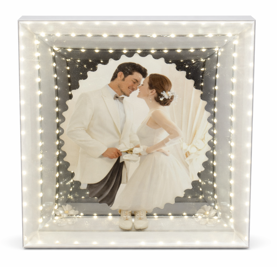 Portarretrato decorativo con luz LED cuadrado blanco