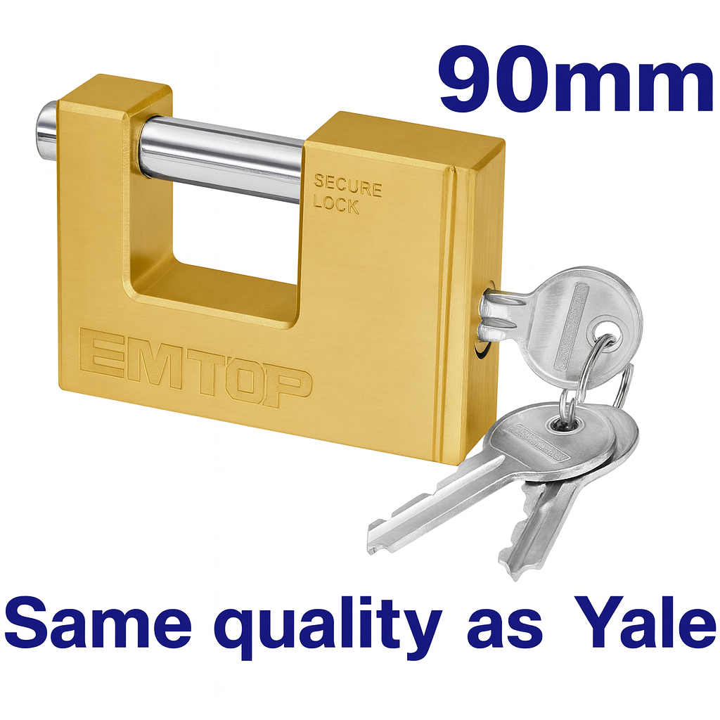 Candado macizo de latón 90 mm de alta seguridad con cilindro y llaves de latón (3 piezas)