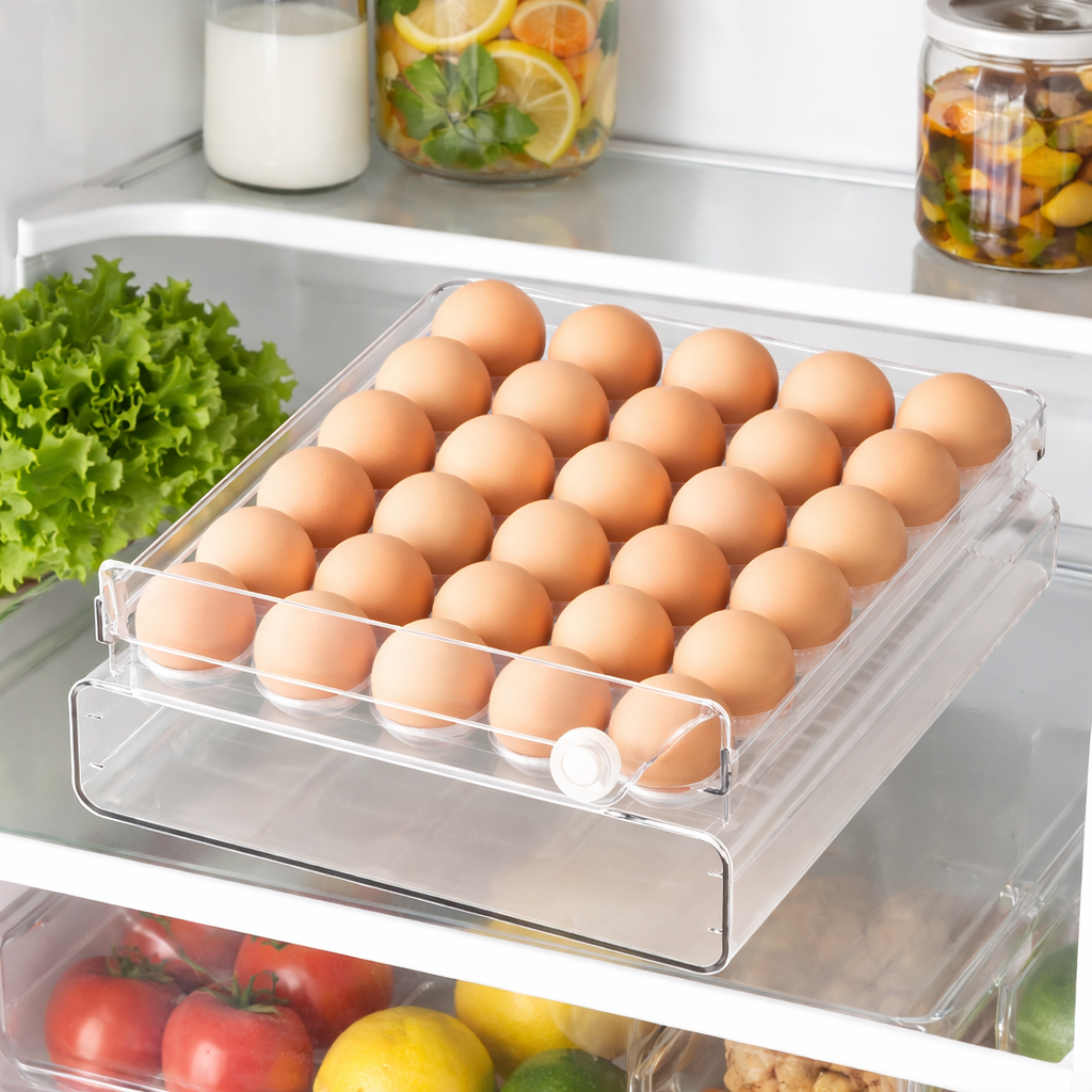 Caja Organizadora de Huevos con Temporizador – Transparente | Tamaño Pequeño 20 × 7 × 16 cm