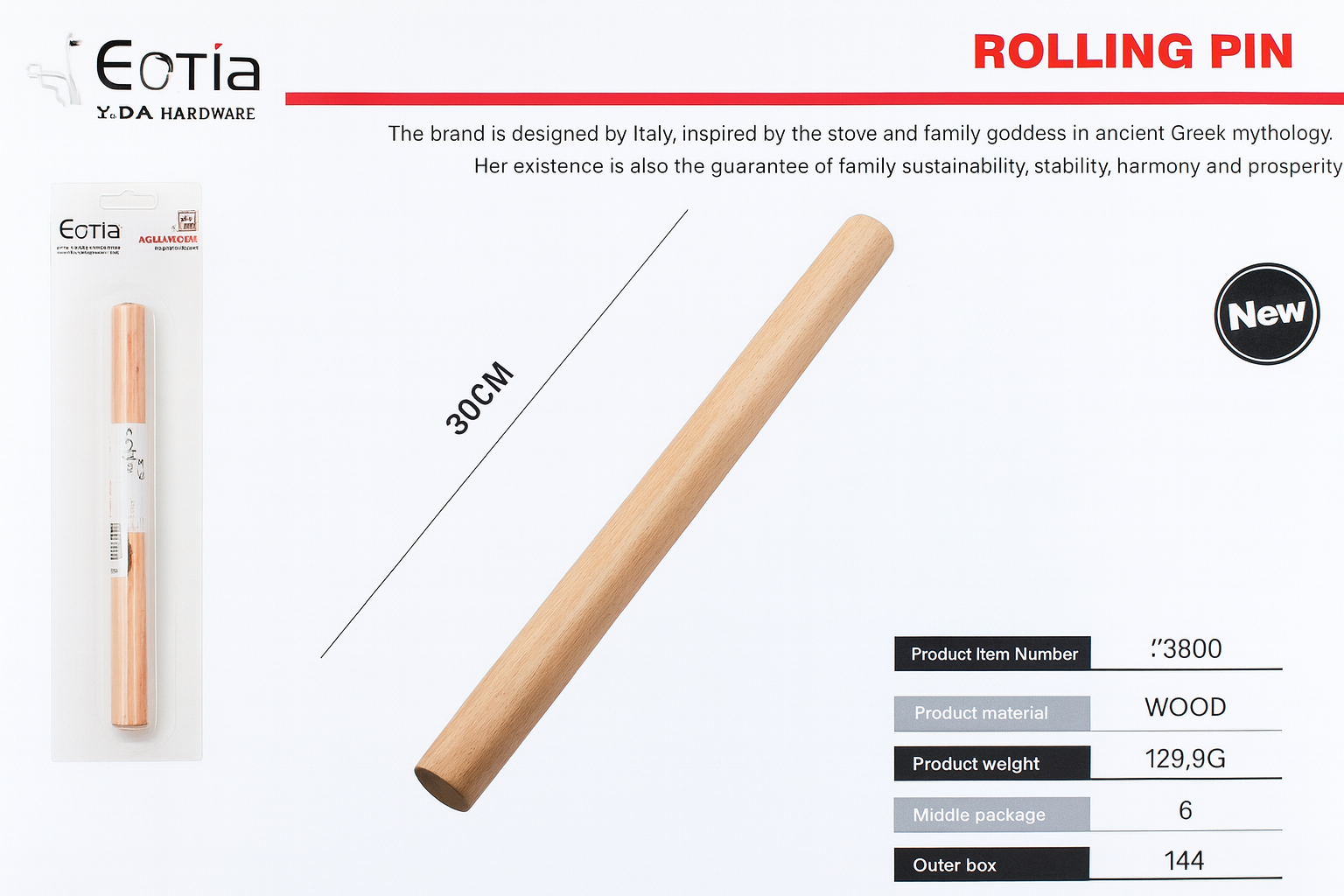Palo de Amasar de Madera – Clásico, Resistente y Fácil de Usar (30 × 2.5 cm)