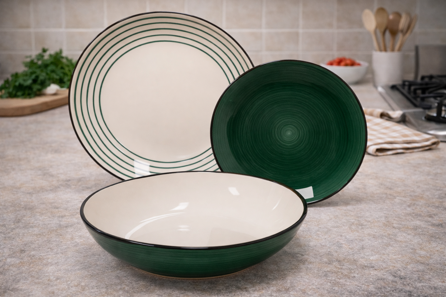 Set de plato y bowl de ceramica variedad