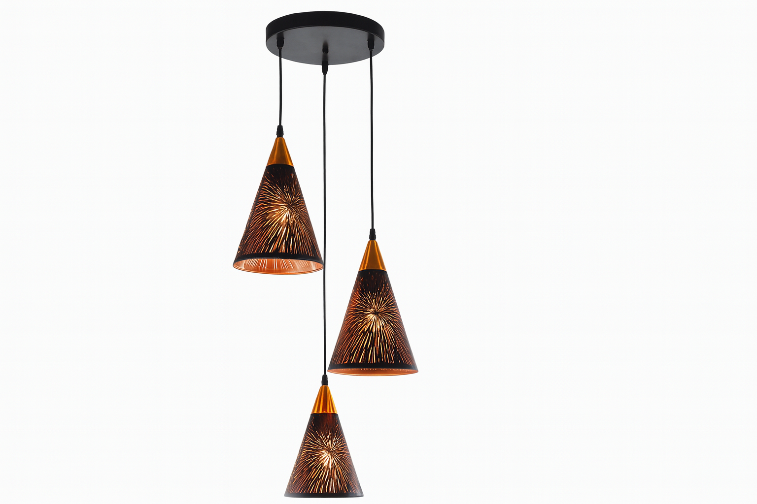 Lámpara Colgante de 3 Copas – (Negro + Dorado)