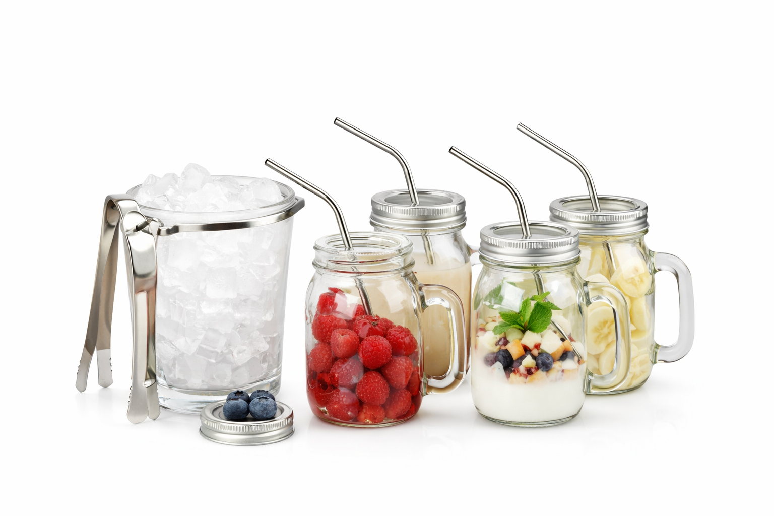 Set de taza y cubeta de vidrio de 5 piezas