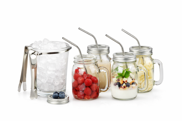 Set de taza y cubeta de vidrio de 5 piezas