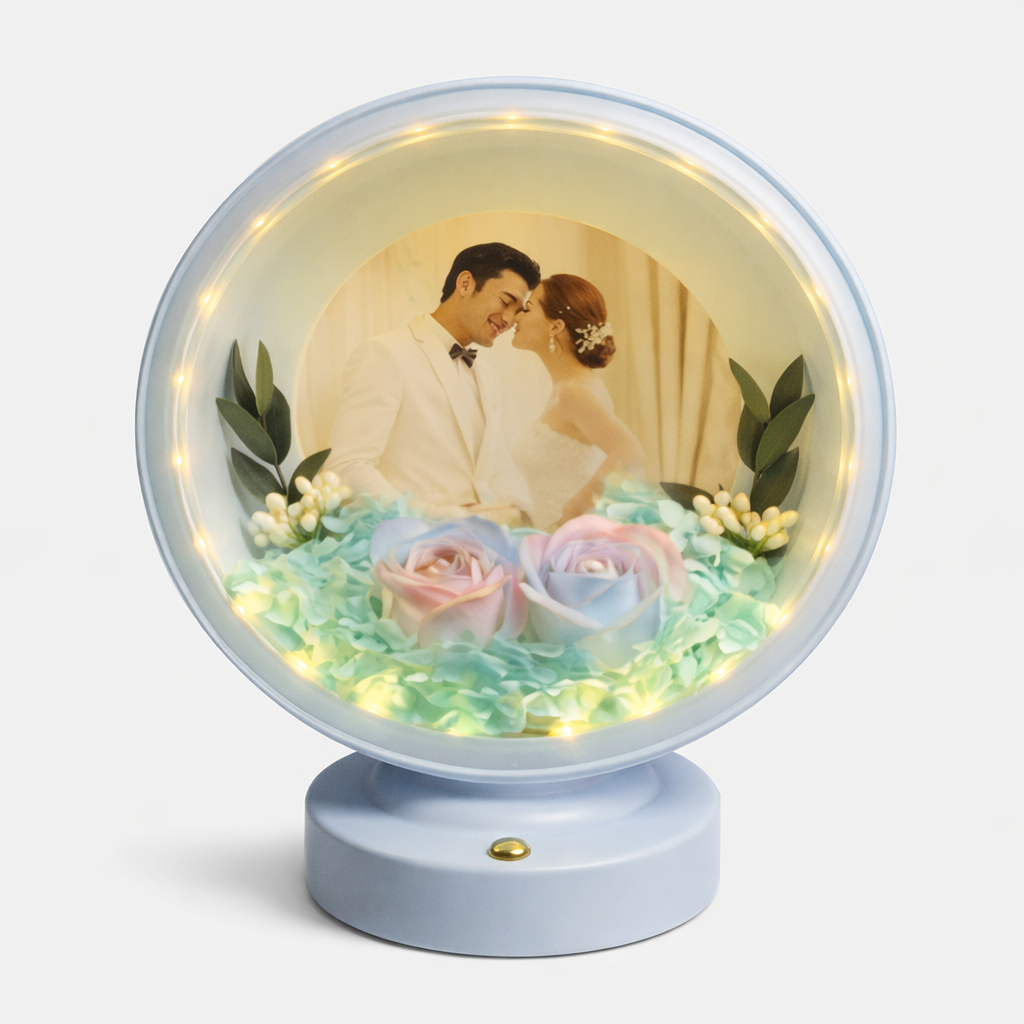 Portarretrato decorativo con luz LED circular blanco