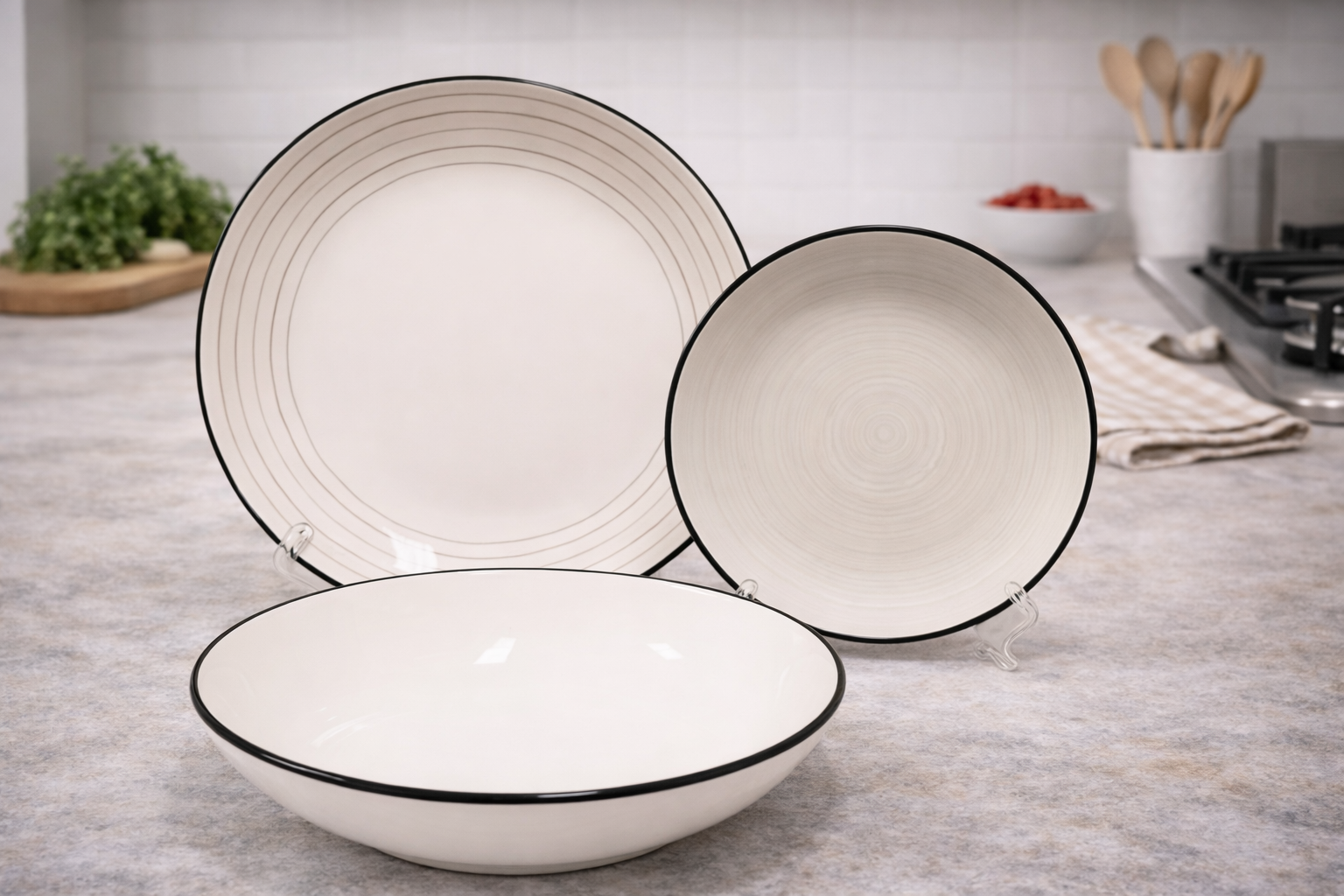 Set de plato y bowl de ceramica variedad