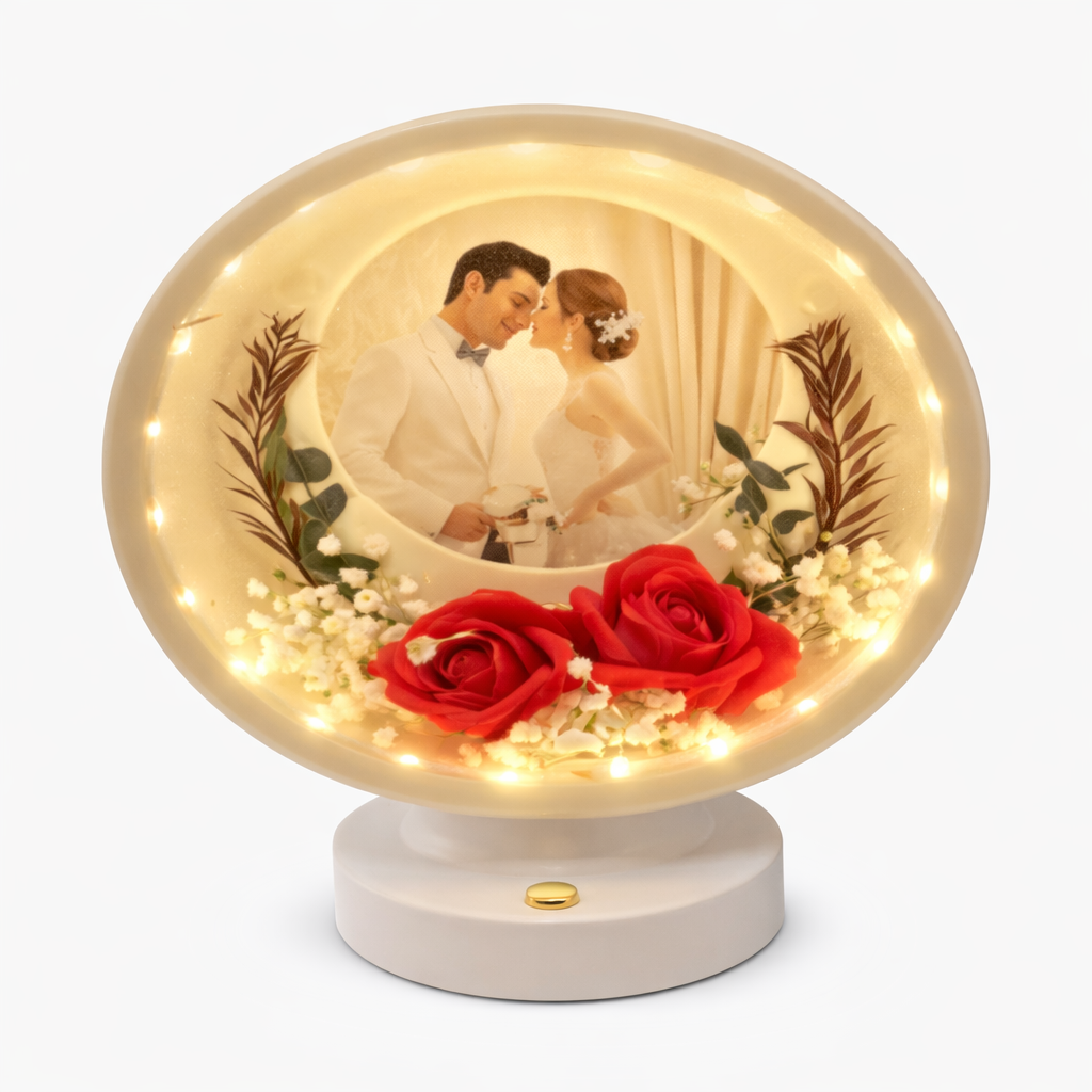 Portarretrato decorativo con luz LED rosas rojas