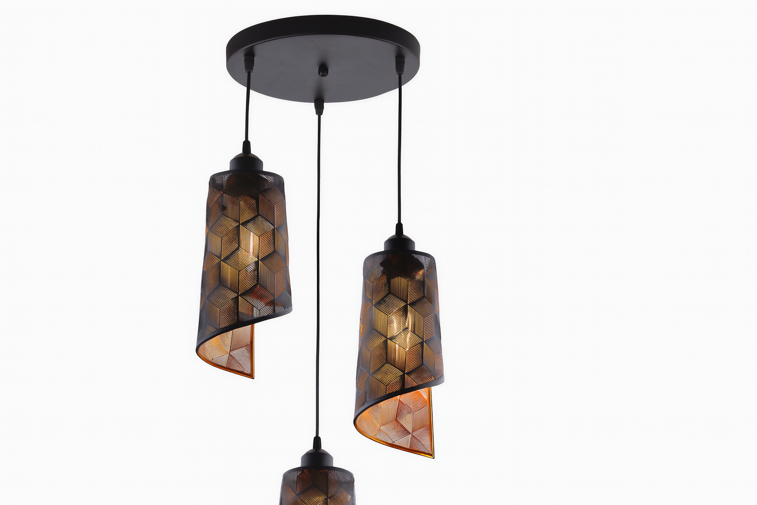 Lámpara Colgante de 3 Copas – (Negro + Dorado)