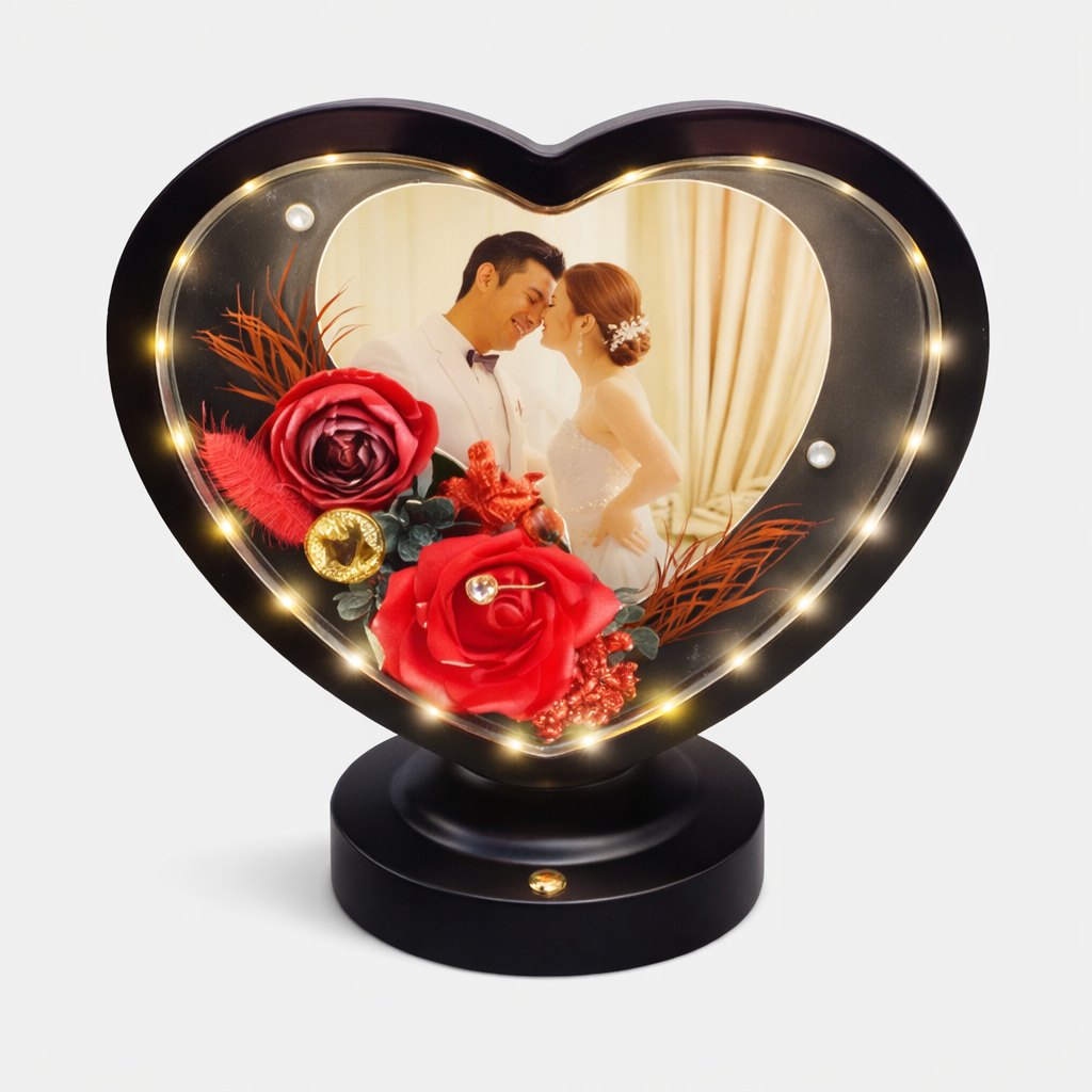 Portarretrato decorativo con luz LED corazon negro