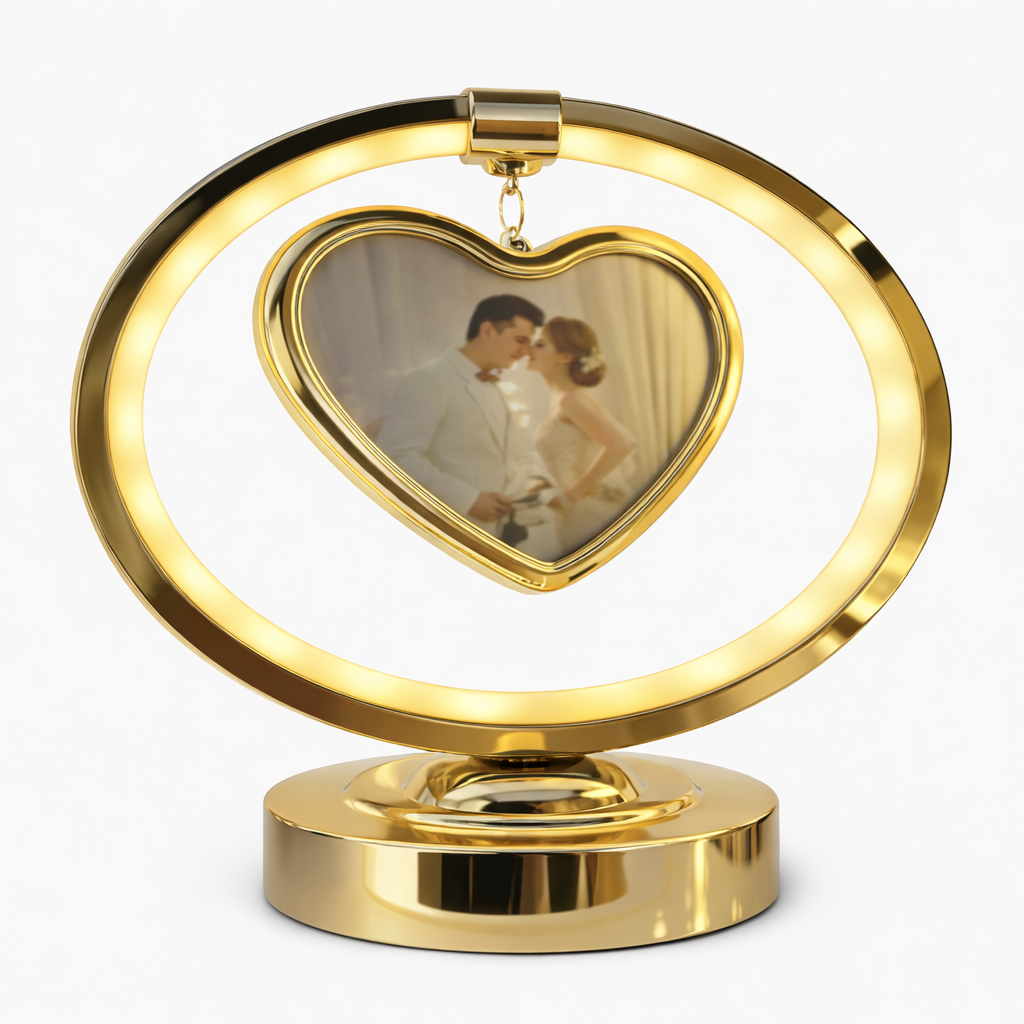 Portarretrato decorativo con luz LED corazon dorado