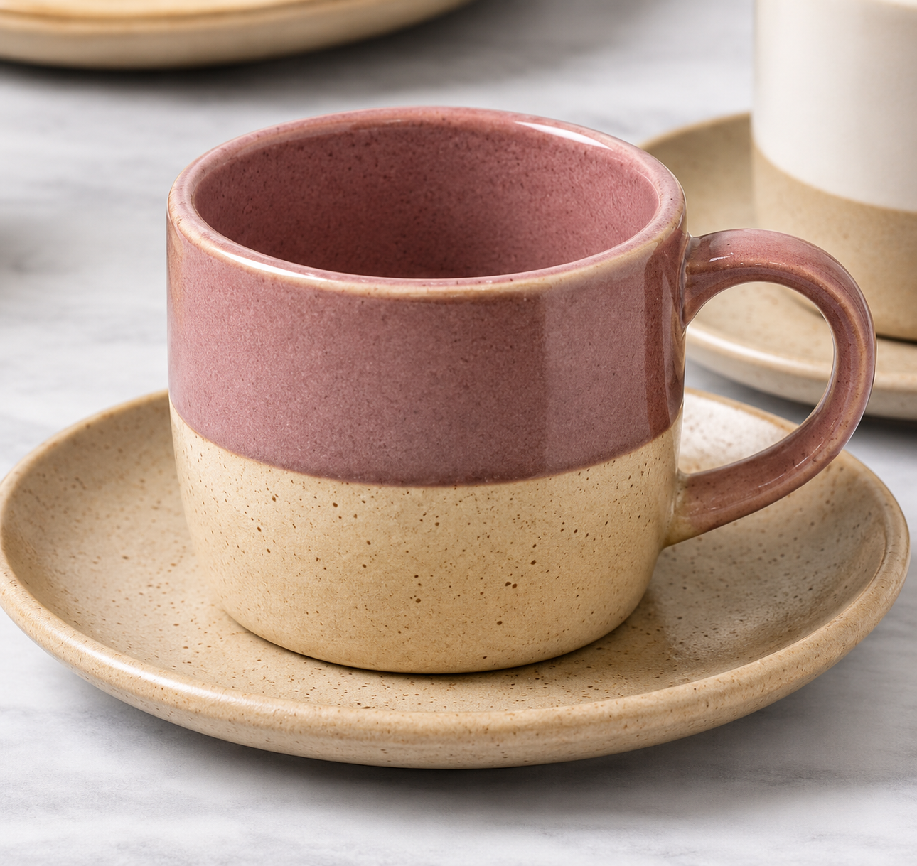 Juego de taza y plato ceramica