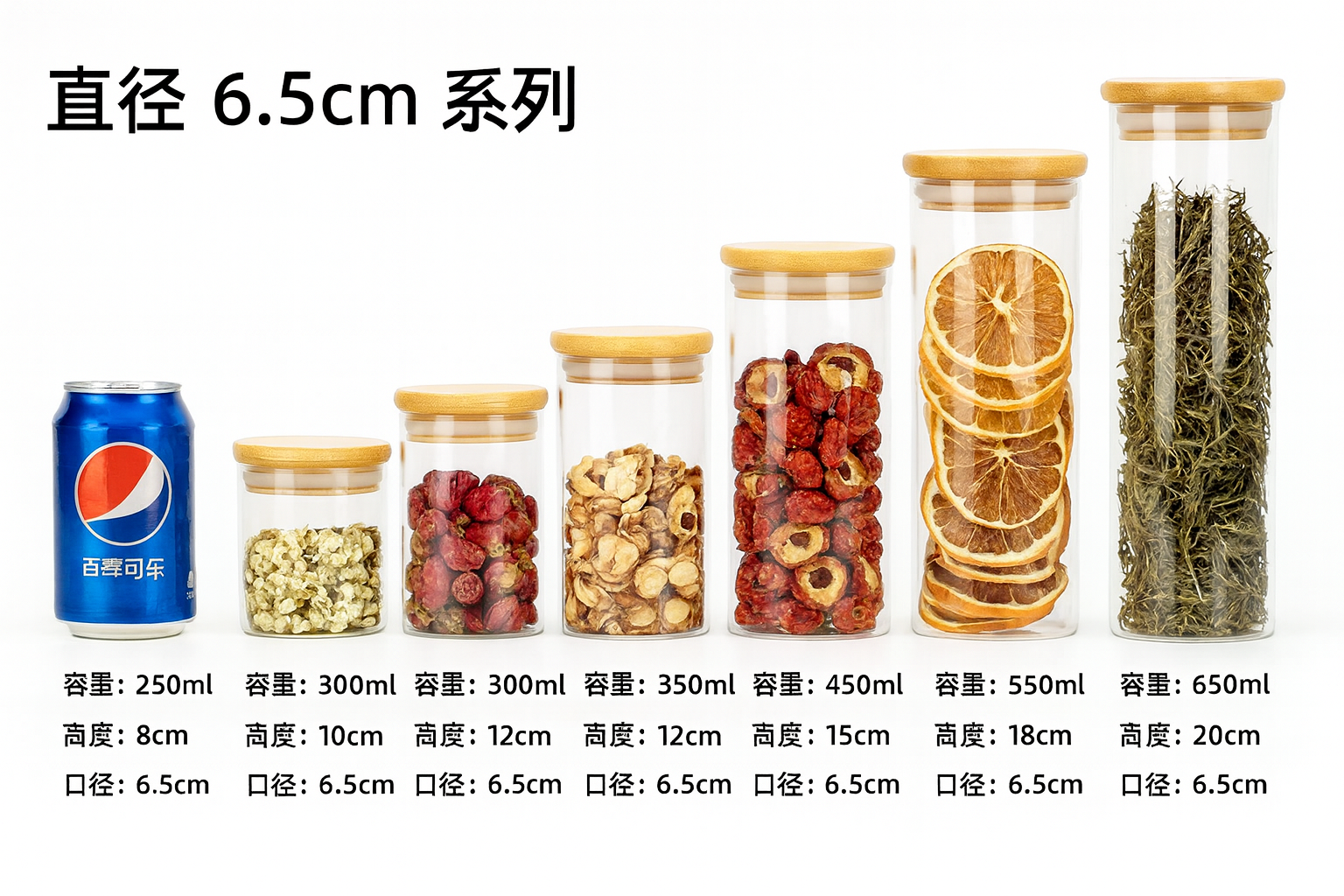 Tarro de vidrio con tapa 6.5 × 18 cm – capacidad aproximada 400 ml