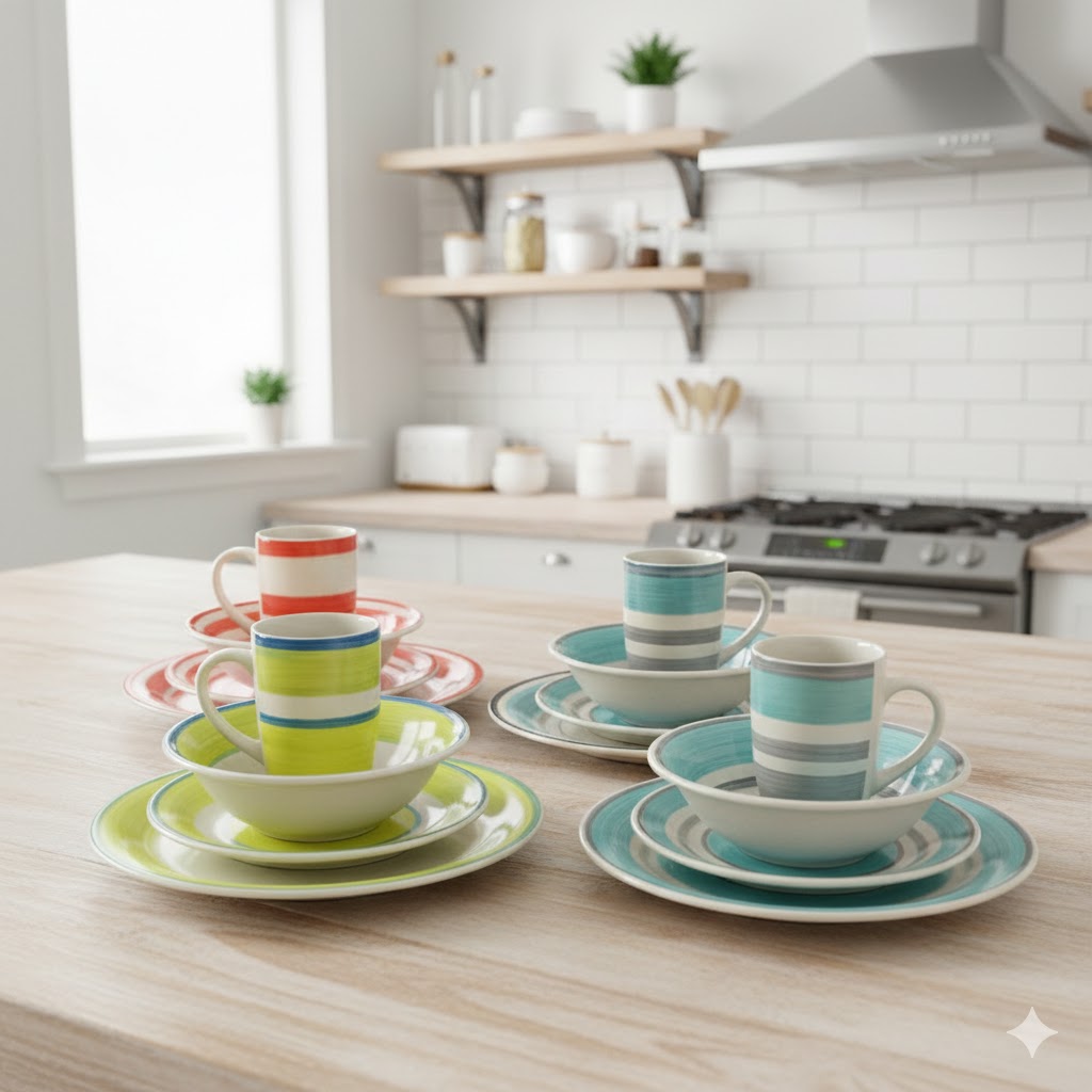 Vajilla de 16 piezas blanco y gris