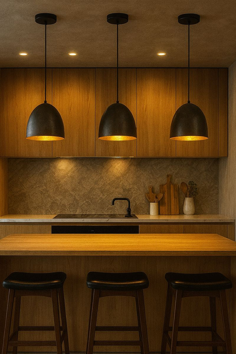 Lampara colgante industrial de metal en forma de campana